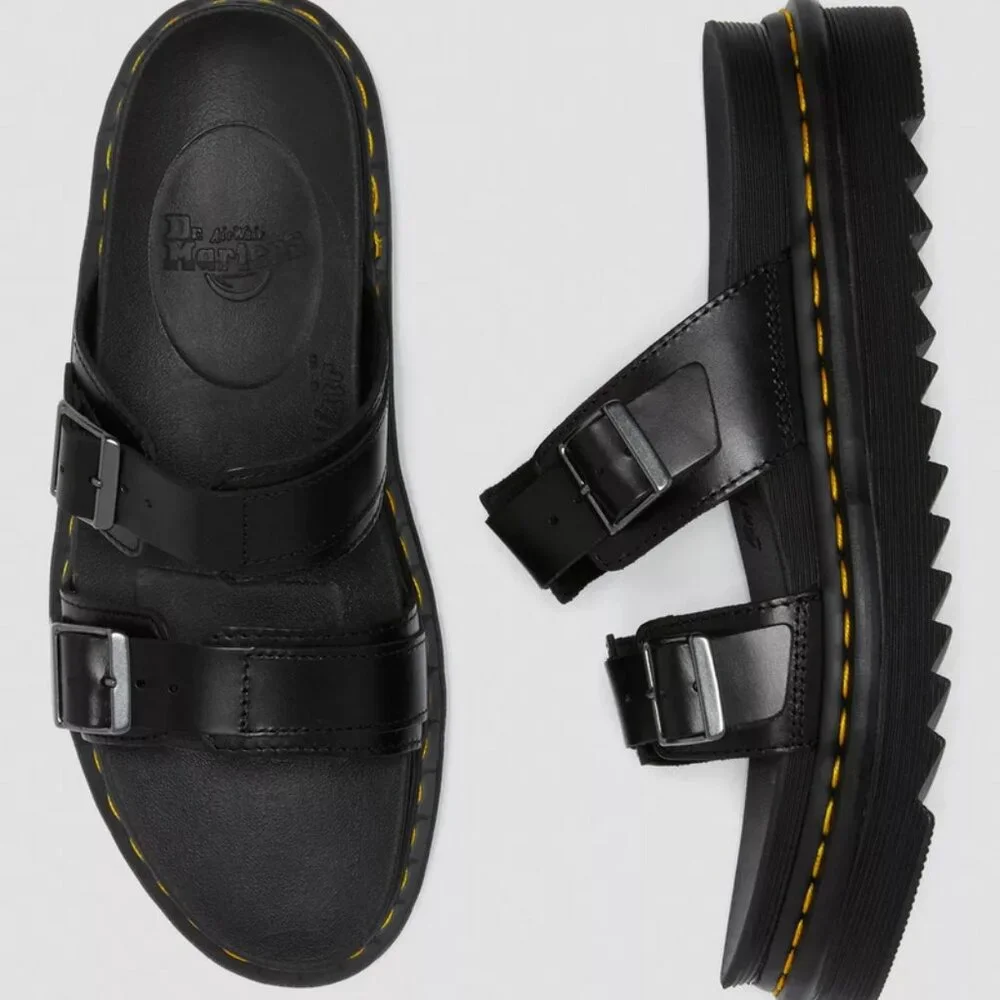 Dr Martens Myles Brando Leather Buckle Slide Sandals